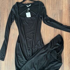 Charcoal Black Long Sleeve Maxi Dress